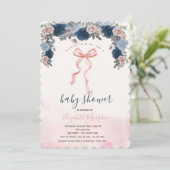 Pink Bow Stripes Flowers Baby shower Kaart (Staand voorkant)