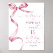 Pink Bow Sweet 16 Affiche de bienvenue d'anniversa (Devant)