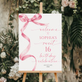 Pink Bow Sweet 16 Affiche de bienvenue d'anniversa
