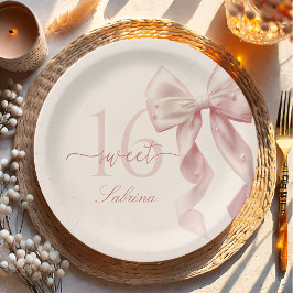 Pink Bow Sweet 16 Birthday Paper Plate Papieren Bordje