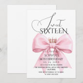 Pink Bow Sweet 16 Birthday Party Kaart (Voorkant / Achterkant)