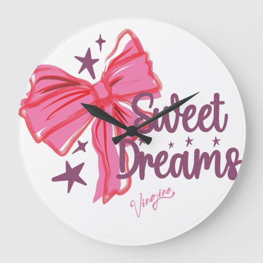 Pink Bow "Sweet Dreams" Glitter Typografie Grote Klok (Voorkant)