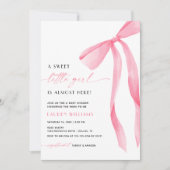 Pink Bow Sweet Little Girl Baby Shower Invitation (Devant)