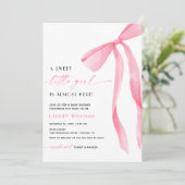 Pink Bow Sweet Little Girl Baby Shower Invitation (Debout devant)