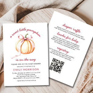 Pink Bow Sweet Little Pumpkin Girl Baby shower Kaart