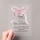 Pink Bow Sweet Sixteen Birthday Acrylic Invitation (In situ (ordinateur de poche))
