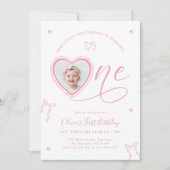 Pink Bow Sweetheart First Birthday Invitation (Devant)