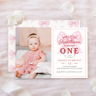 Pink Bow Sweetheart is een meisje 1e verjaardag fo Kaart