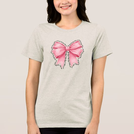 Pink Bow T-Shirt • Elegant Thanksgiving Outfit (Voorkant)