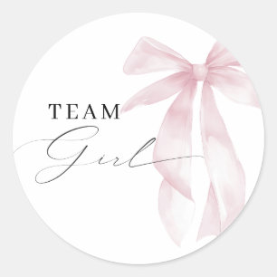 Pink Bow Team Girl Gender Reveal Ronde Sticker