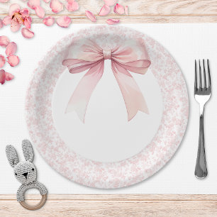 Pink Bow Toile Girl Baby shower Papieren Bordje