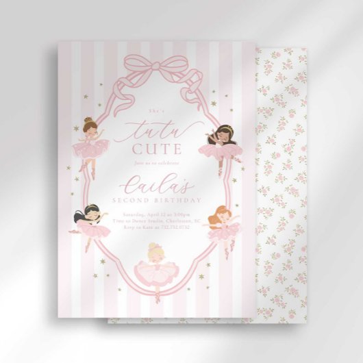 Pink Bow Tutu Cute Ballerina Birthday Invitation