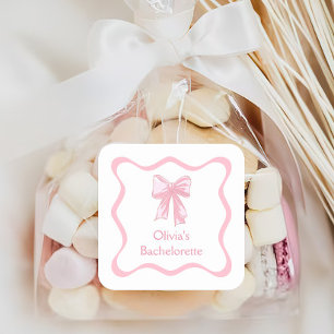 Pink Bow Tying The Knot Bachelorette Party Vierkante Sticker