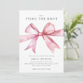 Pink Bow Tying the Knot Bridal Shower Uitnodiging (Staand voorkant)