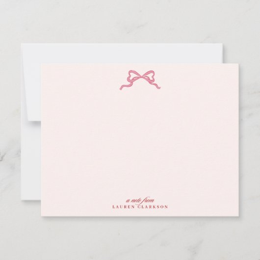 Pink Bow Valentine’s Day Note Card Kaart (Voorkant)