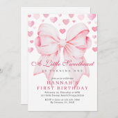 Pink Bow Valentine's First Birthday Invitation V2 (Devant / Derrière)