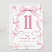 Pink Bow Verjaardag Uitnodigen, Meisjes 11e Verjaa Kaart (Voorkant)
