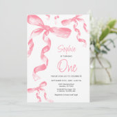 Pink Bow Verjaardag Uitnodiging (Staand voorkant)
