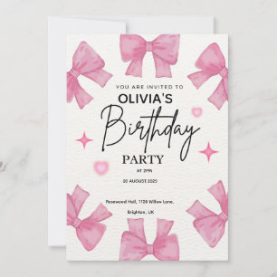 Pink Bow verjaardagsfeestje uitnodiging voor meisj