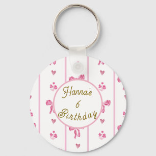 Pink Bow Vertical Stripe - preppy coquette verjaar Sleutelhanger