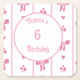 Pink Bow Vertical Stripe - preppy coquette Vierkante Kartonnen Onderzetter