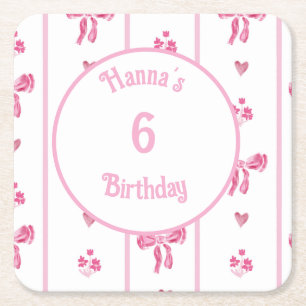 Pink Bow Vertical Stripe - preppy coquette Vierkante Kartonnen Onderzetter