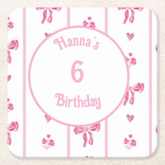 Pink Bow Vertical Stripe - preppy coquette Vierkante Kartonnen Onderzetter