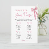 Pink Bow Wat zit er in je tas Vrijgezellenfeest sp Kaart (Staand voorkant)