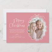 Pink Bow Wavy Foto Kerstmis Feestdagenkaart (Voorkant)