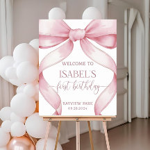 Pink Bow Welkom Teken, Bewerkbare Pink Bow 1e Gebo