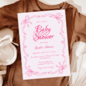 Pink Bow Whimsical Quirky Hand Drawn Baby shower Kaart