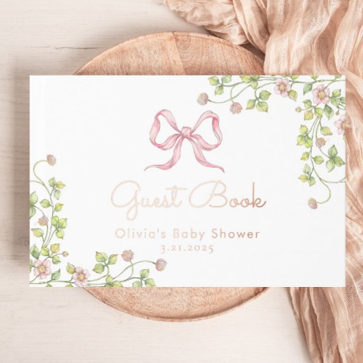 Pink Bow  wilde bloem Baby shower Gastenboek