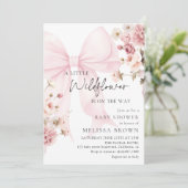 Pink Bow Wildflower Baby Shower Invitation (Debout devant)