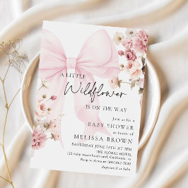Pink Bow Wildflower Baby Shower Invitation Kaart
