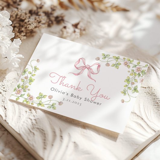 Pink Bow  wildflower Dank je kaart