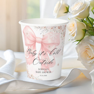 Pink Bow Winter Baby shower Papieren Bekers