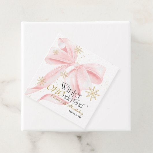 Pink Bow Winter Onederland 1st Birthday Bedankjes Labels (In situ)