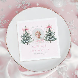 Pink Bow Winter Onederland First Birthday Napkins Servet