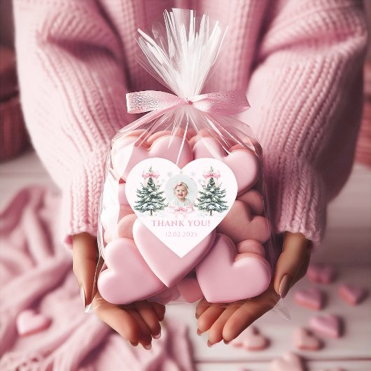 Pink Bow Winter Onederland Heart Sticker