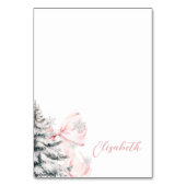 Pink Bow Winter Table Place Card  Kaart (Voorkant)