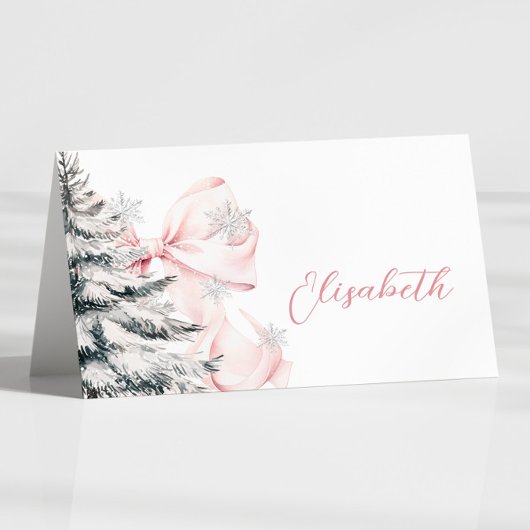 Pink Bow Winter Table Place Card  Kaart