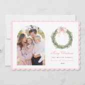 Pink Bow Wreath Christmas Feestdagenkaart (Voorkant)