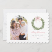 Pink Bow Wreath Christmas Feestdagenkaart (Voorkant)