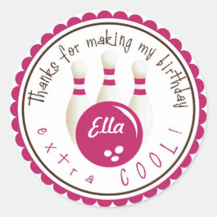 Pink Bowling Anniversaire Fête Favoriser Stickers