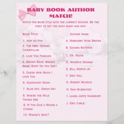 Pink Bows Baby Shower Bingo Flyer (Voorkant)