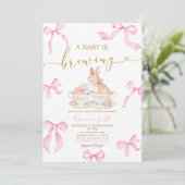 Pink Bows Bunny Tea Party Baby Shower Invitation (Debout devant)