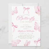 Pink Bows Butterflies Baby Shower Invitation (Devant)