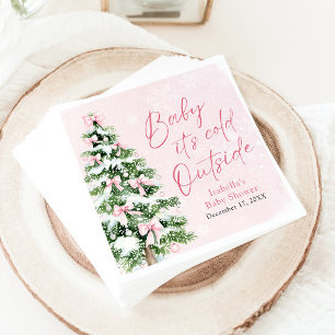Pink Bows Girl Baby Het is koud buiten Baby shower Servet