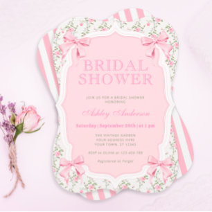 Pink Bows Invitation de douche nuptiale Vintage