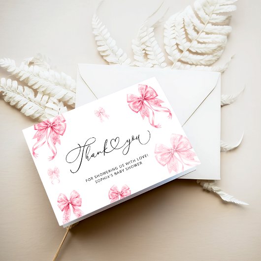 Pink Bows Meisje Baby shower Bedankt Card